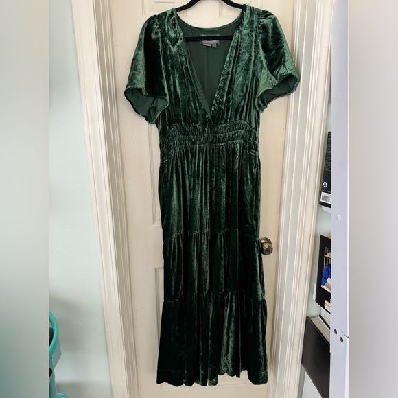 Green Pleated Maxi Sundress with Flutter Sleeves - Picture 4 of 5